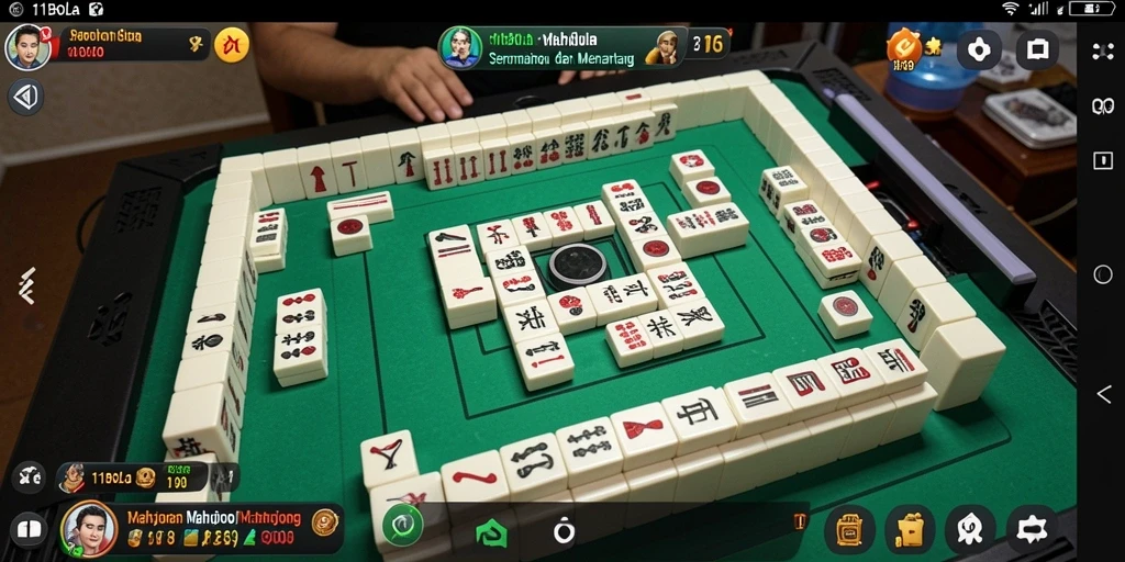 Tampilan permainan Mahjong di 11BOLA dengan grafis menarik dan ubin berwarna.