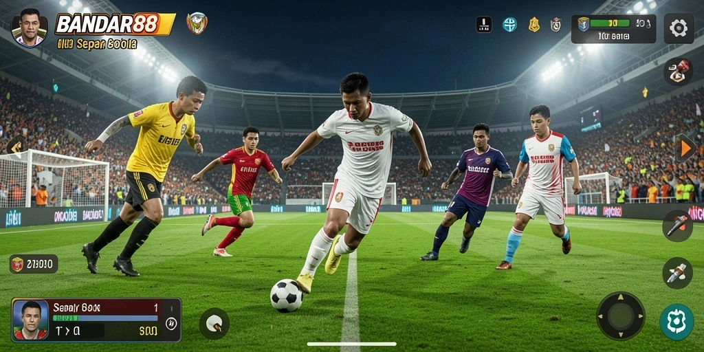 Tampilan gameplay yang menarik dari BANDAR88, menampilkan aksi sepak bola yang intens.
