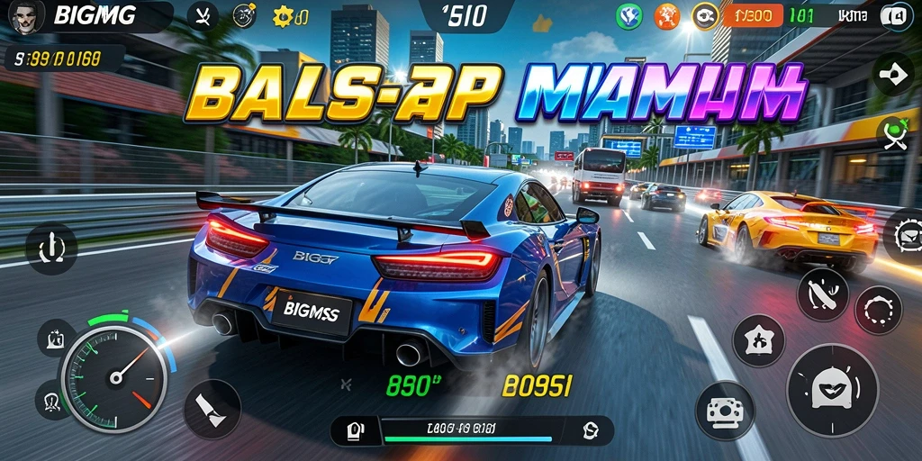 Tampilan gameplay BIGMSG dengan balapan yang mendebarkan di trek yang menantang.