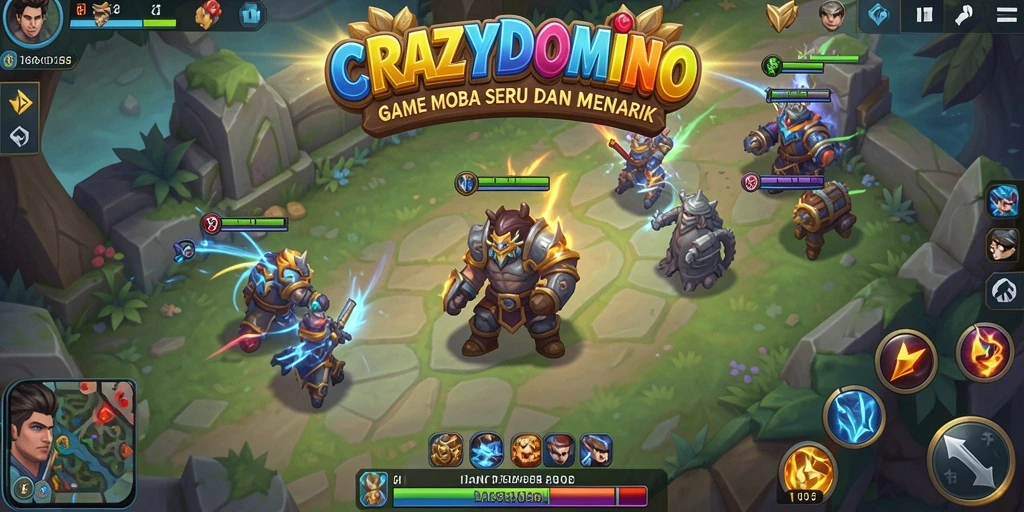 Gameplay seru dalam CRAZYDOMINO dengan pertarungan epik MOBA.