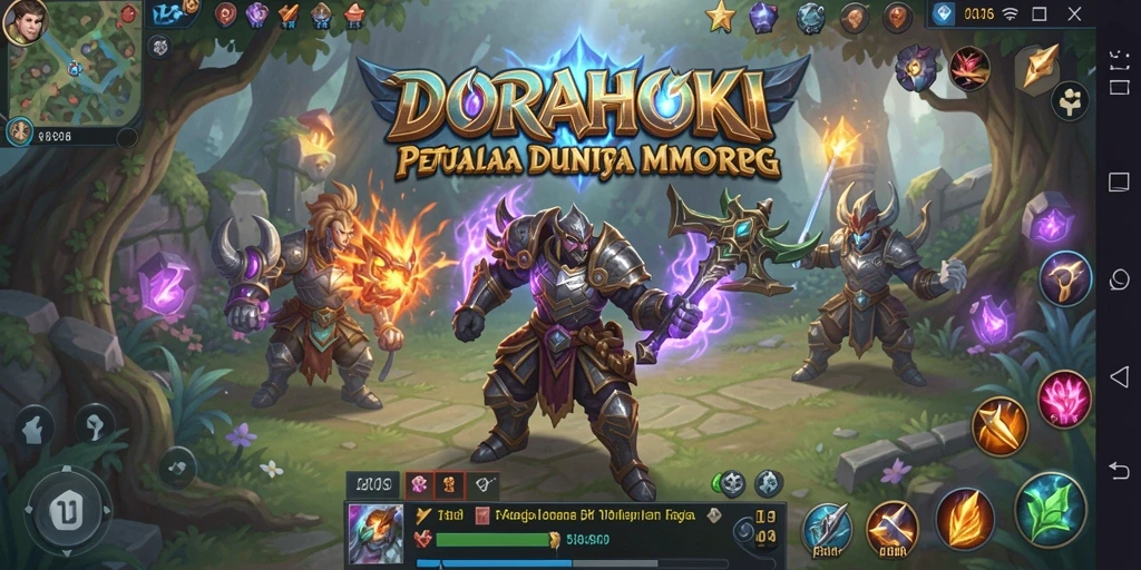 Tangkapan layar gameplay DORAHOKI yang menampilkan aksi petualangan MMORPG.