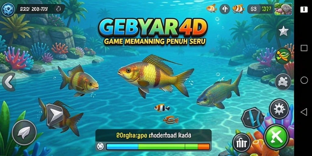 Tampilan gameplay GEBYAR4D yang menampilkan aksi memancing yang seru.