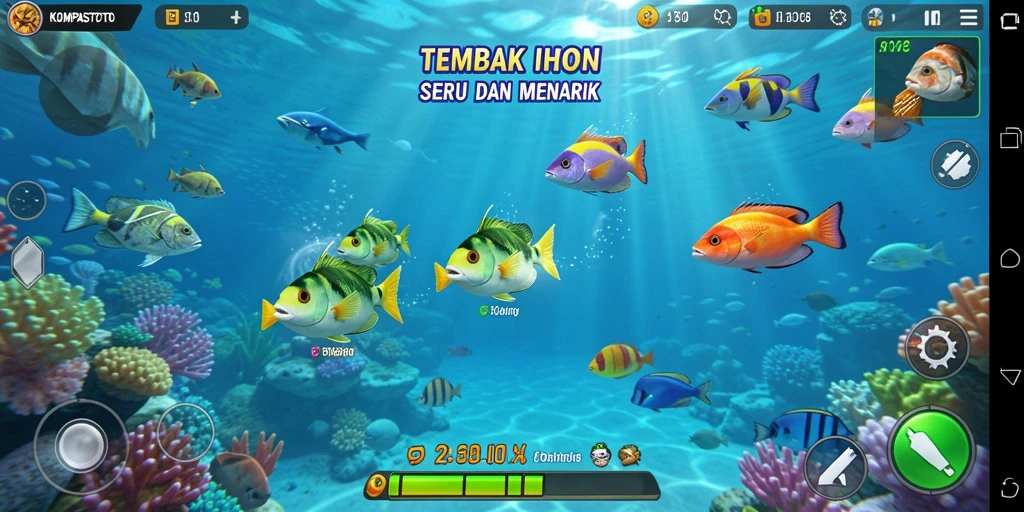 Tampilan gameplay menembak ikan yang seru di KOMPASTOTO.