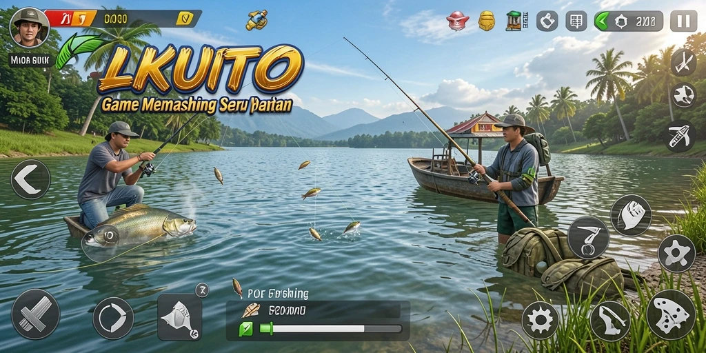 Tampilan gameplay menarik dalam LAKUTOTO saat memancing ikan.