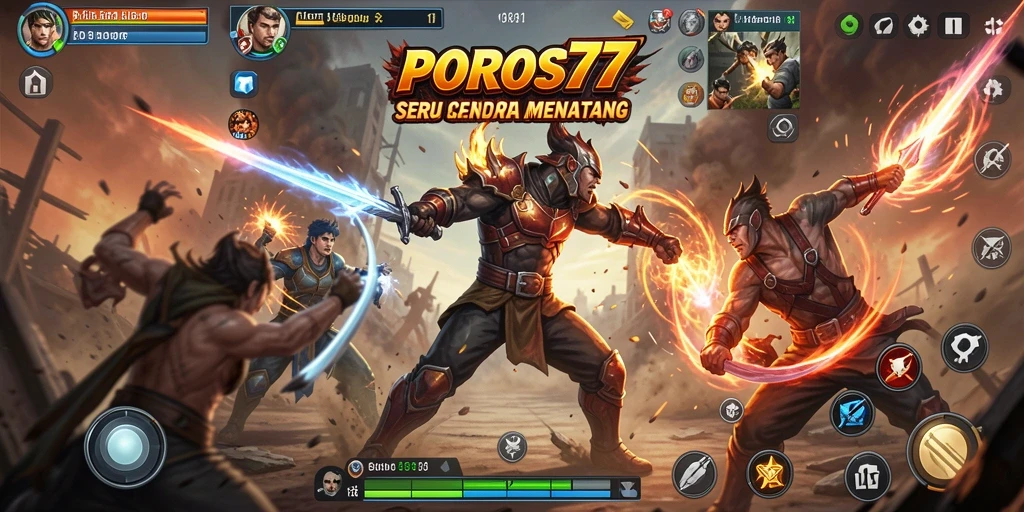 Screenshot menunjukkan aksi mendebarkan dalam pertarungan POROS77.