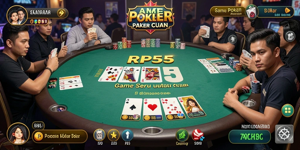 Tampilan gameplay menarik dalam aplikasi RP55 dengan suasana poker yang seru.