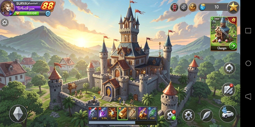 Tangkapan layar dari SURYA88 menampilkan gameplay seru Tower Defense.
