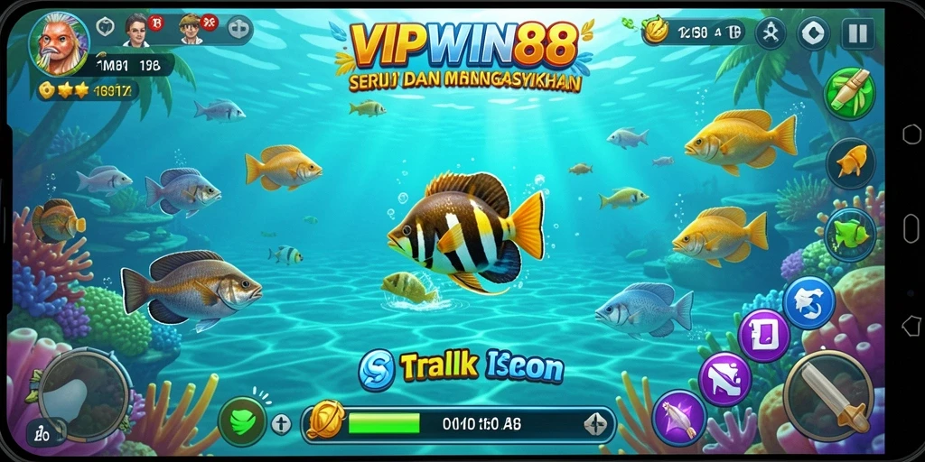 Screenshot gameplay yang menampilkan aksi menembak ikan di VIPWIN88.