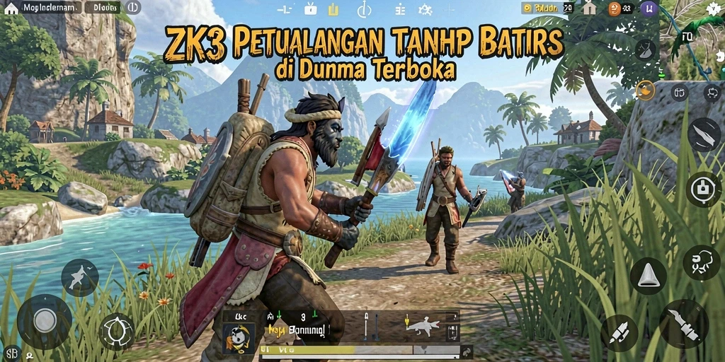 Screenshot utama ZK3 menampilkan pemandangan indah dari dunia terbuka.
